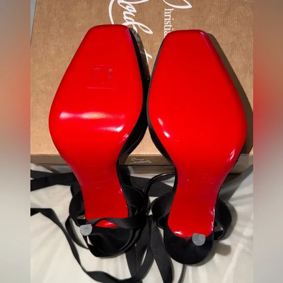 Christian Louboutin Cassis Lace-Up Black Satin Pumps - Picture 5 of 9